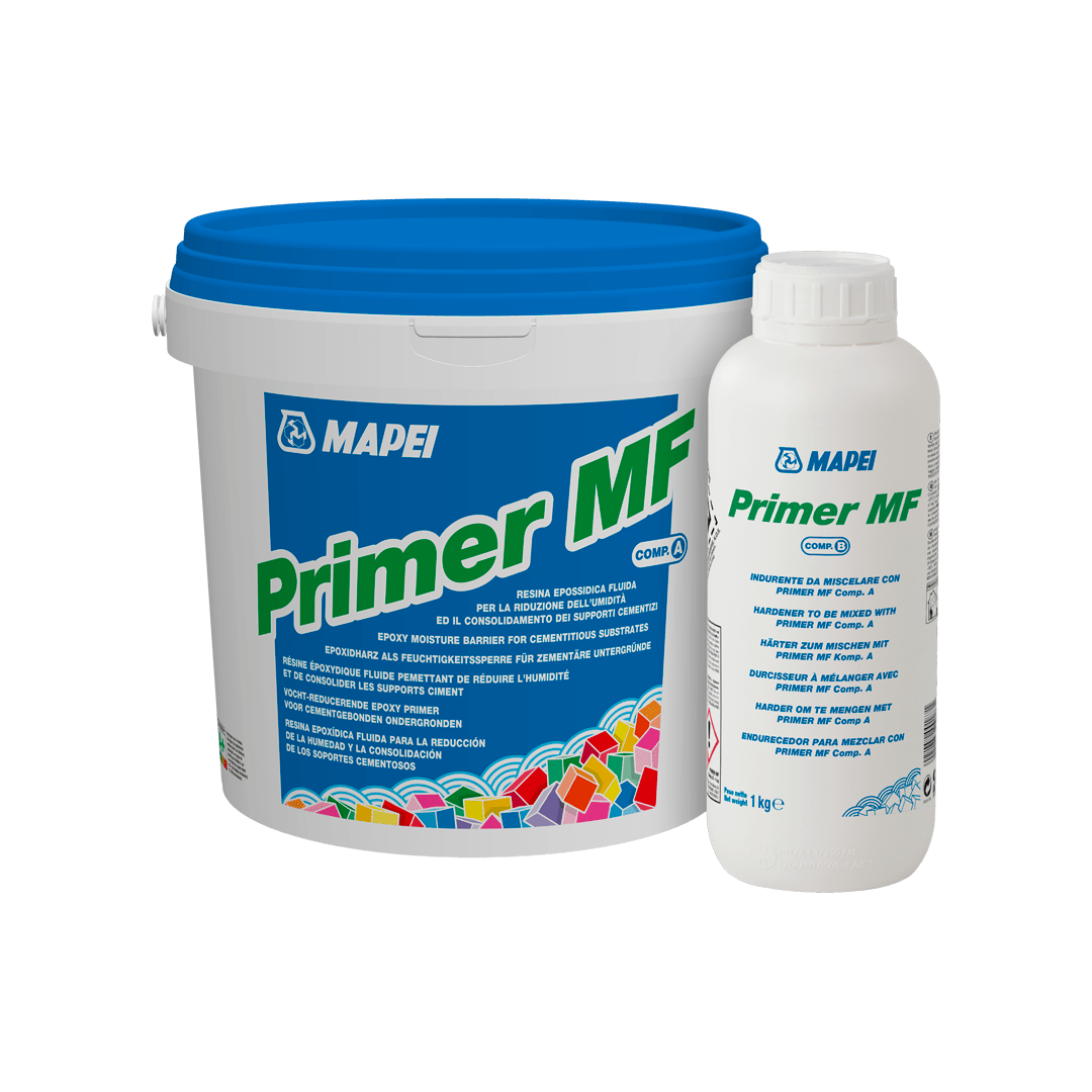 PRIMER MF (KIT A+B) – Primer epossidico bicomponente esente da solventi per il consolidamento e l’impermeabilizzazione di supporti cementizi